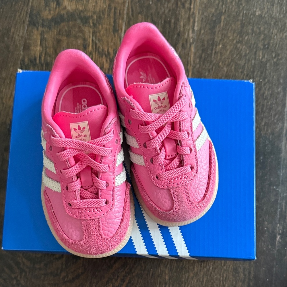 adidas Kids Hot Pink Sneakers with White Stripes